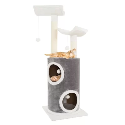 PETMAKER 5 Level Cat Tree Double Decker Condo with 4 Toys and 2 Scratching Posts in Gray, 44.75" H