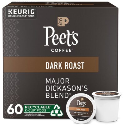 Peet's Coffee Dark Roast K-Cup Pods for Keurig Brewers - Major Dickason's Blend 60 Count (6 Boxes of 10 K-Cup Pods)