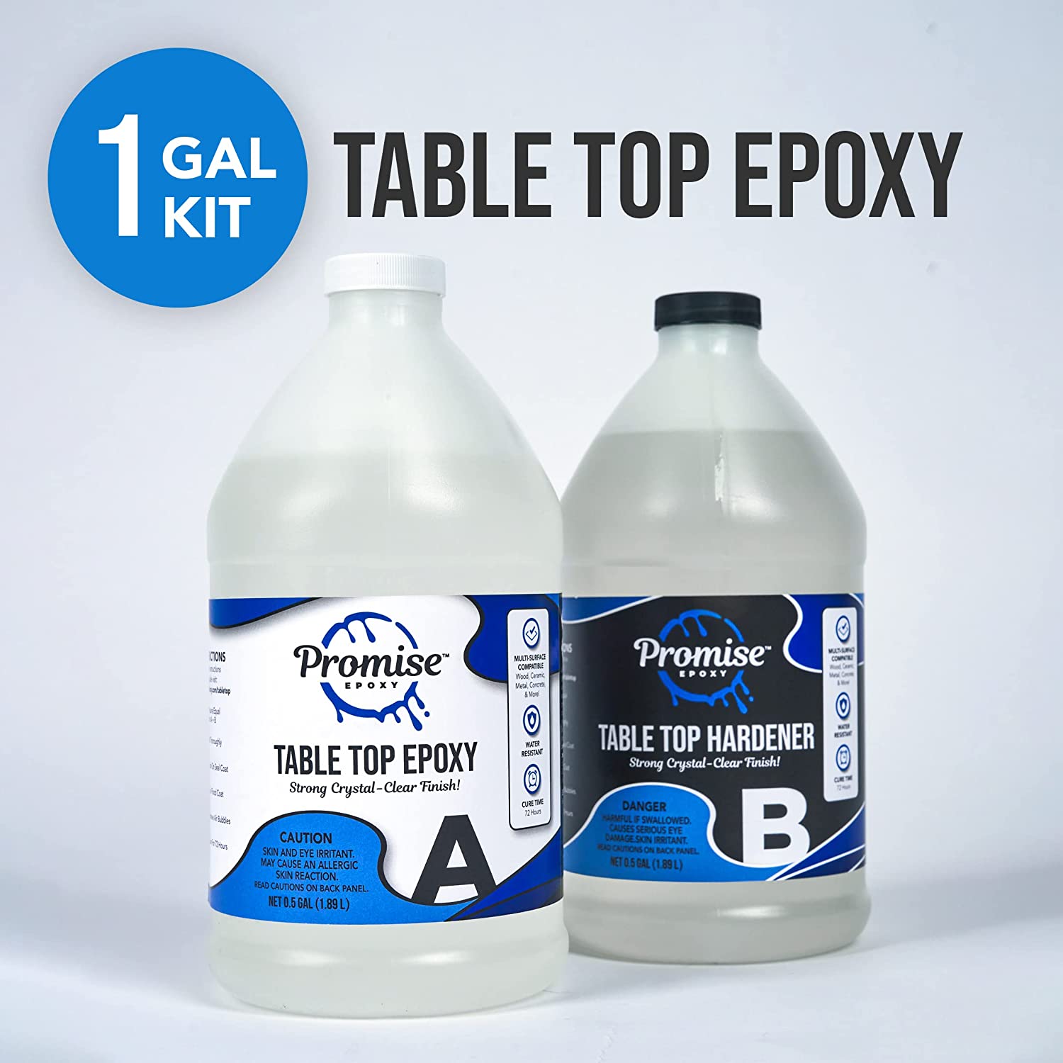 Epoxy Resin Promise Epoxy- Clear Coat Table Top | 2-Part 1 Gal (0.5 Gal  Epoxy Resin & 0.5 Gal Hardener Set)| Resin Epoxy Kit with Mixing Cups, Stir