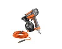 RIDGID R175RNF-R5025LF Pneumatic 15-Degree 1-3/4 in. Coil Roofing Nailer with 1/4 in. 50 ft. Lay Flat Air Hose