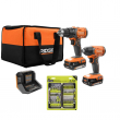RIDGID R9272-AR2040 18V Cordless 2-Tool Combo Kit with Batteries, Charger, Bag and Impact Rated Driving Kit (70-Piece)