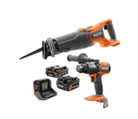 RIDGID R960261SBN 18V Brushless Cordless 1/2 in. Hammer Drill and Recip Saw Kit with (1) 4.0Ah Battery, (1) 2.0Ah Battery, Charger