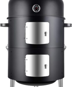 Realcook Vertical 17 Inch Steel Charcoal Smoker, Heavy Duty Round BBQ Grill for Outdoor Cooking, Black