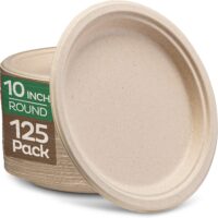 Stack Man 100% Compostable Paper Plates 10 inch Bulk [125-Pack] Disposable Plates Heavy-Duty Quality