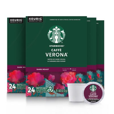 Starbucks Dark Roast K-Cup Coffee Pods Caffè Verona for Keurig Brewers 4 boxes (96 pods total)