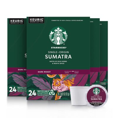 Starbucks Dark Roast K-Cup Coffee Pods Sumatra for Keurig Brewers 4 boxes (96 pods total)