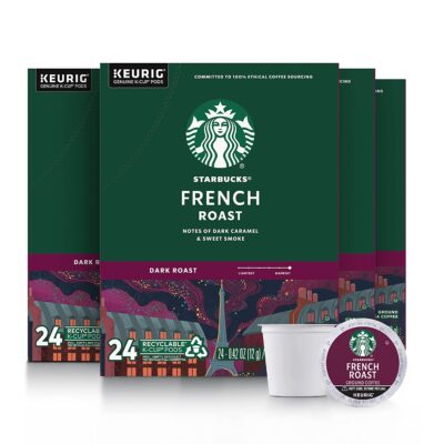 Starbucks K-Cup Coffee Pods Dark Roast Coffee French Roast 100% Arabica 24 Count (Pack of 4)
