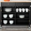 StyleWell Bainport Black Kitchen Cart with Butcher Block Top