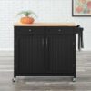 StyleWell Bainport Black Kitchen Cart with Butcher Block Top