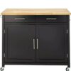 StyleWell Glenville Black Double Drawer Kitchen Cart with Butcher Block Top and Locking Wheels (42