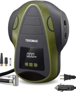 61megmwU7rL._AC_SL1100_TEROMAS Tire Inflator Air Compressor, Portable DC AC Air Pump for Car Tires 12V DC and Other Inflatables at Home 110V AC, Digital Electric Tire Pump with Pressure Gauge (Green)