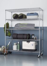 TRINITY 5-Tier Heavy Duty Wire Shelving Rack, 60" x 24" x 72" NSF, Includes Wheels, Chrome