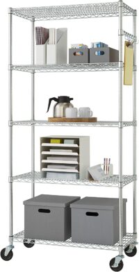 TRINITY EcoStorage 5-Tier Wire Shelving Rack with Wheels , 36" x 18" x 72" NSF, Chrome