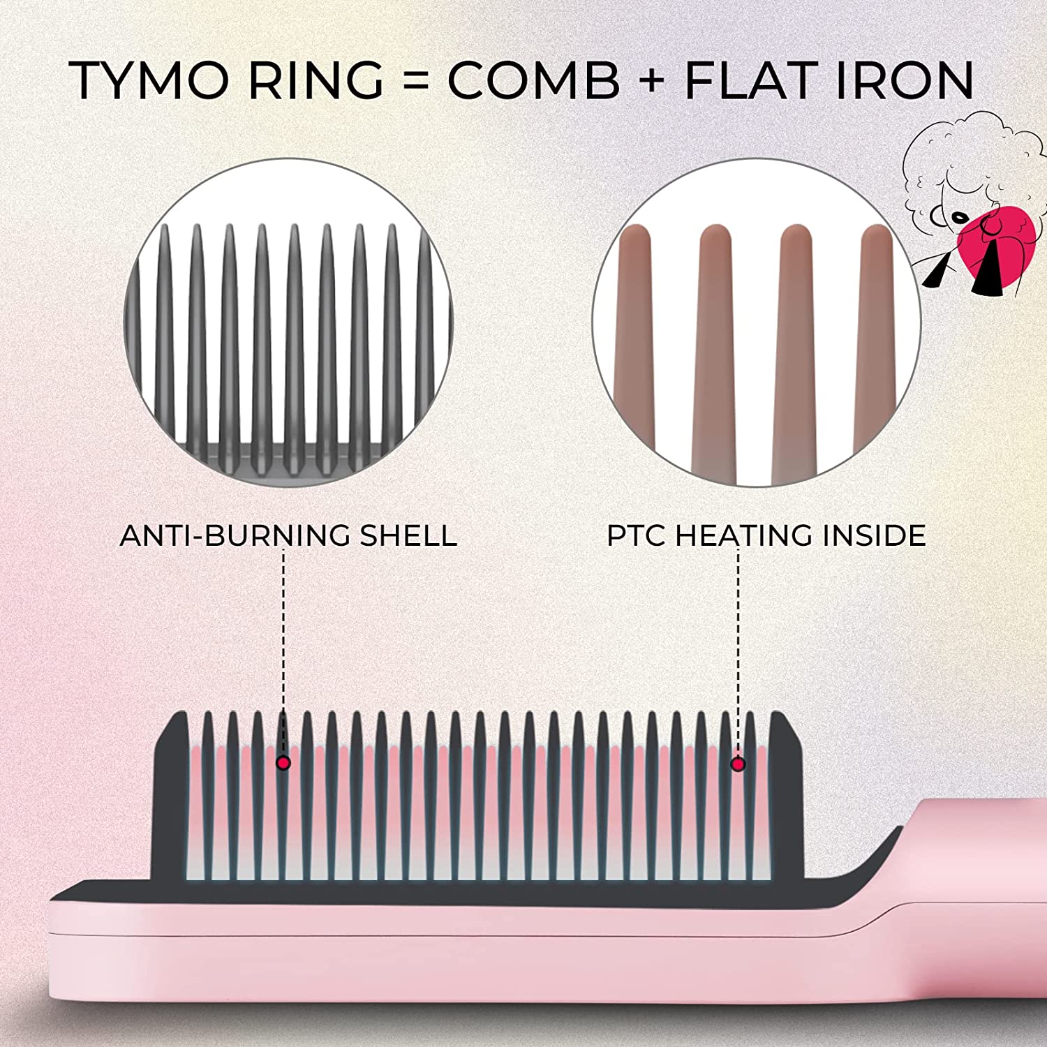 TYMO Mini Portable Heated Hair Straightener Brush