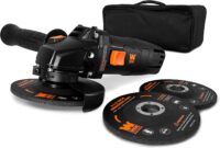 WEN 94475 7.5-Amp 4-1/2-Inch Angle Grinder with Reversible Handle, Three Grinding Discs, and Carrying Case
