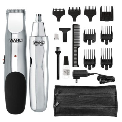 Wahl Groomsman Rechargeable Beard Trimming kit for Mustaches, Nose Hair, and Light Detailing and Grooming with Bonus Wet/Dry Electric Nose Trimmer – Model 5622