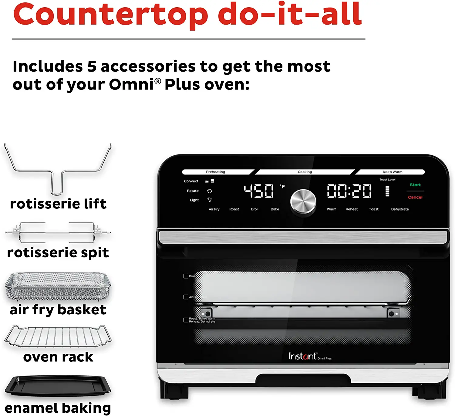 Instant Omni Plus 19 QT/18L Air Fryer Toaster Oven Combo, From the Makers  of Instant Pot, 10-in-1 Functions, Fits a 12″ Pizza, 6 Slices of Bread, App  with Over 100 Recipes, Stainless