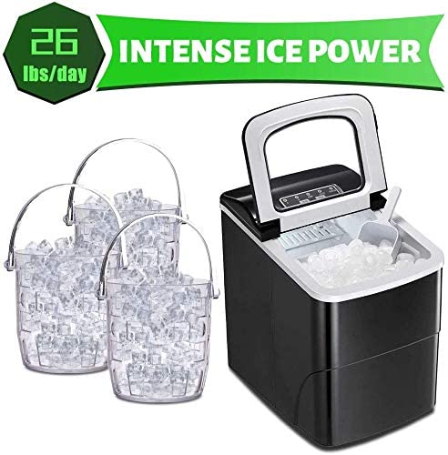 AGLUCKY Ice Makers Countertop, Portable Ice Maker Machine 26lbs/24Hrs,8  Bullet Ice Cubes of 2 Sizes Ready in 9 Mins
