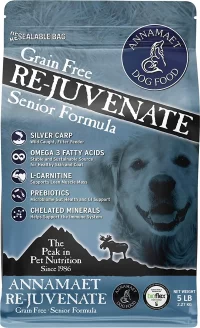 Annamaet Grain-Free Re-Juvenate Senior Formula Dry Dog Food (Fresh Silver Carp & Turkey) 5-lb Bag, Brown