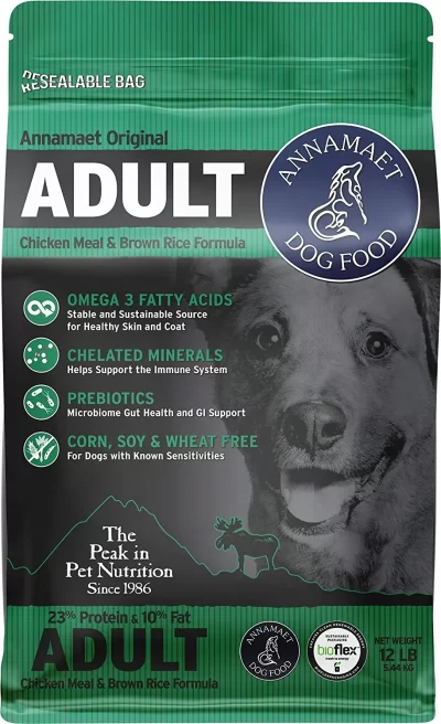 Annamaet Original Adult Formula Dry Dog Food 23% Protein (Chicken & Brown Rice), 12-lb Bag