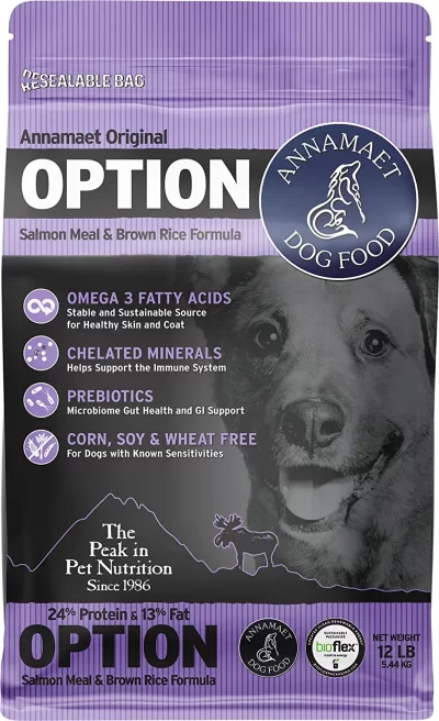 Annamaet Original Option Formula Dry Dog Food 24% Protein (Salmon & Brown Rice) 12-lb Bag