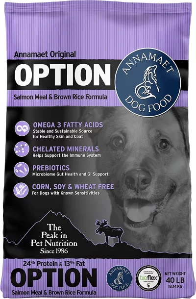 Annamaet Original Option Formula Dry Dog Food 24% Protein (Salmon & Brown Rice) 40-lb Bag