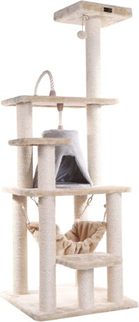 Armarkat Faux Fur Covered, Real Wood Cat Tree & Condo, Beige, 65-in