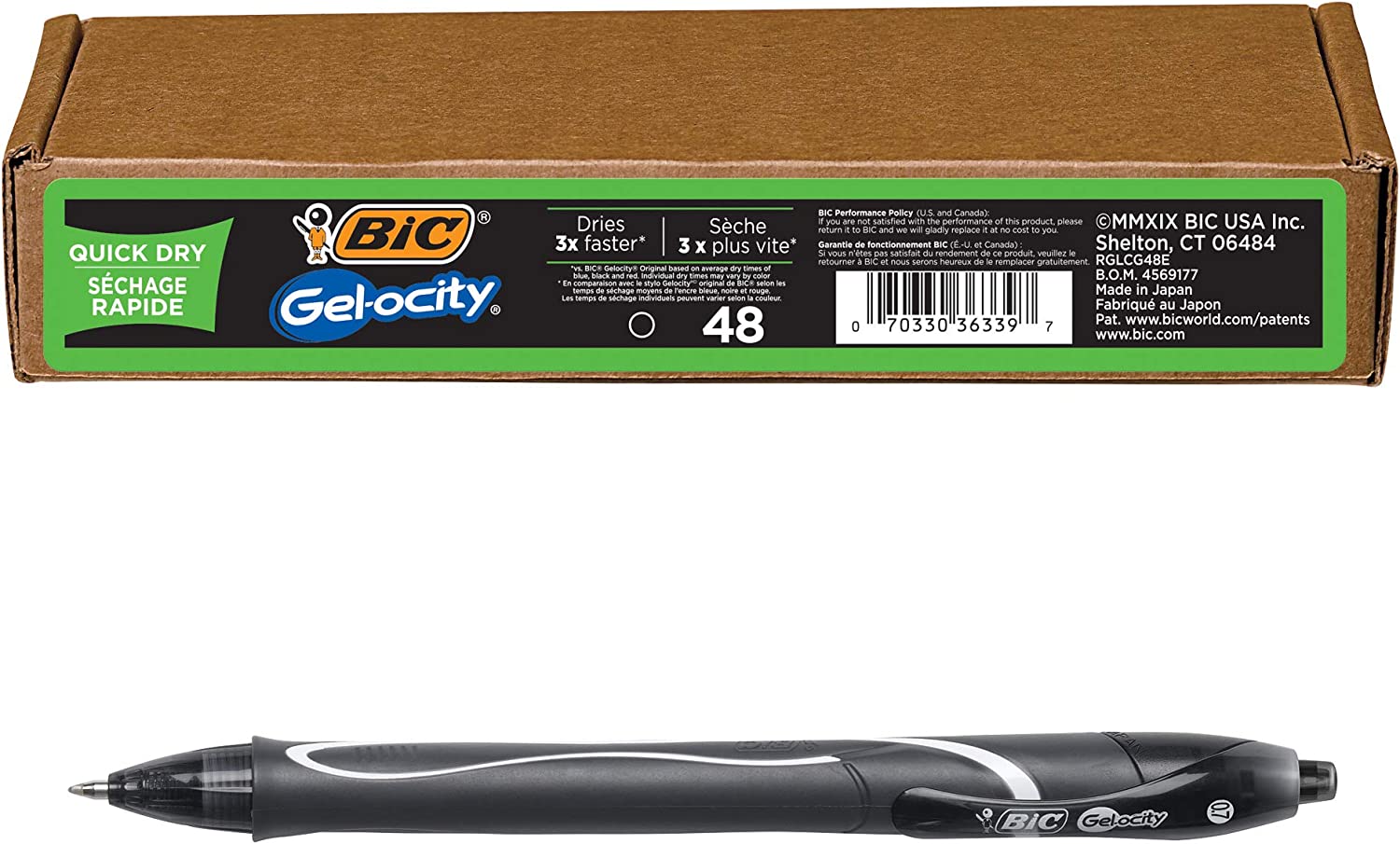 BIC Gel-ocity Retractable Quick Dry Gel Pens, Medium Point (0.7mm), Blue,  12-Count