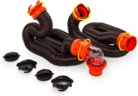 Camco 20' (39742) RhinoFLEX 20-Foot RV Sewer Hose Kit, Swivel Transparent Elbow with 4-in-1 Dump Station Fitting-Storage Caps Included , Black , Brown