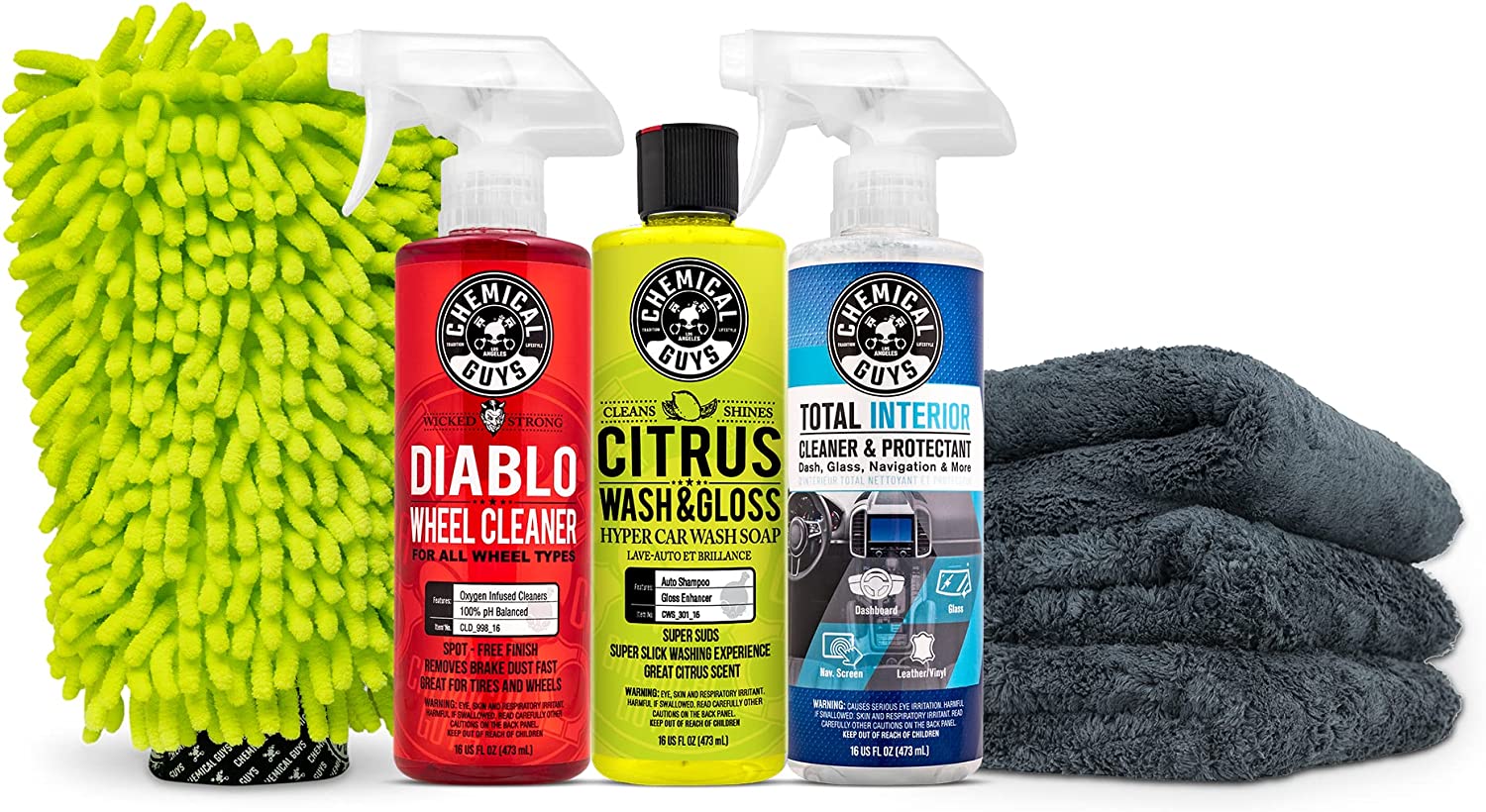 Chemical Guys HOL357 Clean & Shine Car Wash Starter Kit – Safe for Cars,  Trucks, Motorcycles, SUVs, Jeeps, RVs & More (7 Items, Including 3 16 oz.  Car Detailing Chemicals) –