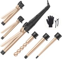 Duomishu 6 in 1 Curling Wand Set with 6 Interchangeable Ceramic Barrels with Anti-scalding Tip (0.35'' to 1.25'') and Heat Resistant Glove, Hair Curler for Girls Women Gifts