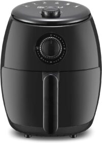 Elite Gourmet EAF-0201 Personal 2.1 Qt. Compact Space Saving Electric Hot Air Fryer Oil-Less Healthy Cooker, Timer & Temperature Controls, PFOA PTFE Free, 1000W, Quart Analog, Black