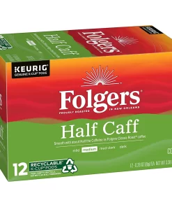 Folgers Half-Caff Coffee Medium Roast 72 Keurig K Cup Pods,12 Count (Pack of 6)