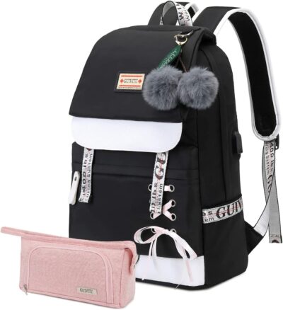 GUIVITU Backpacks for Girls Schoolbag for Kids 6-12 years Teens Bookbag Children Waterproof Rucksack with Pencil Case Sets