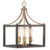 Hampton Bay 7948HDCVBDI Boswell Quarter 14 in. 3-Light Vintage Brass Farmhouse Square Chandelier with Painted Black Distressed Wood Accents