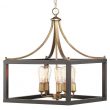 Hampton Bay 7949HDCVBDI Boswell Quarter 20 in. 5-Light Vintage Brass Farmhouse Square Chandelier with Painted Black Distressed Wood Accents