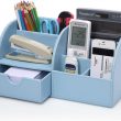 KINGFOM Pu Leather Desk Organizer Pen Pencil Holder Office Supplies Caddy Storage Box 6 Compartments with Drawer Blue