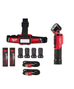Milwaukee 600 Lumens LED REDLITHIUM USB Low-Profile Hard Hat Headlamp & 500 Lumens LED Pivoting REDLITHIUM USB Flashlight (2-Pack)