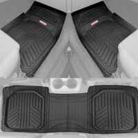 Motor Trend OF-933-BK FlexTough Plus Black Rubber Car Floor Mats - All Weather Deep Dish Automotive Floor Mats, Heavy Duty Trim to Fit Design, Front & Rear Liners for Cars Truck Van SUV