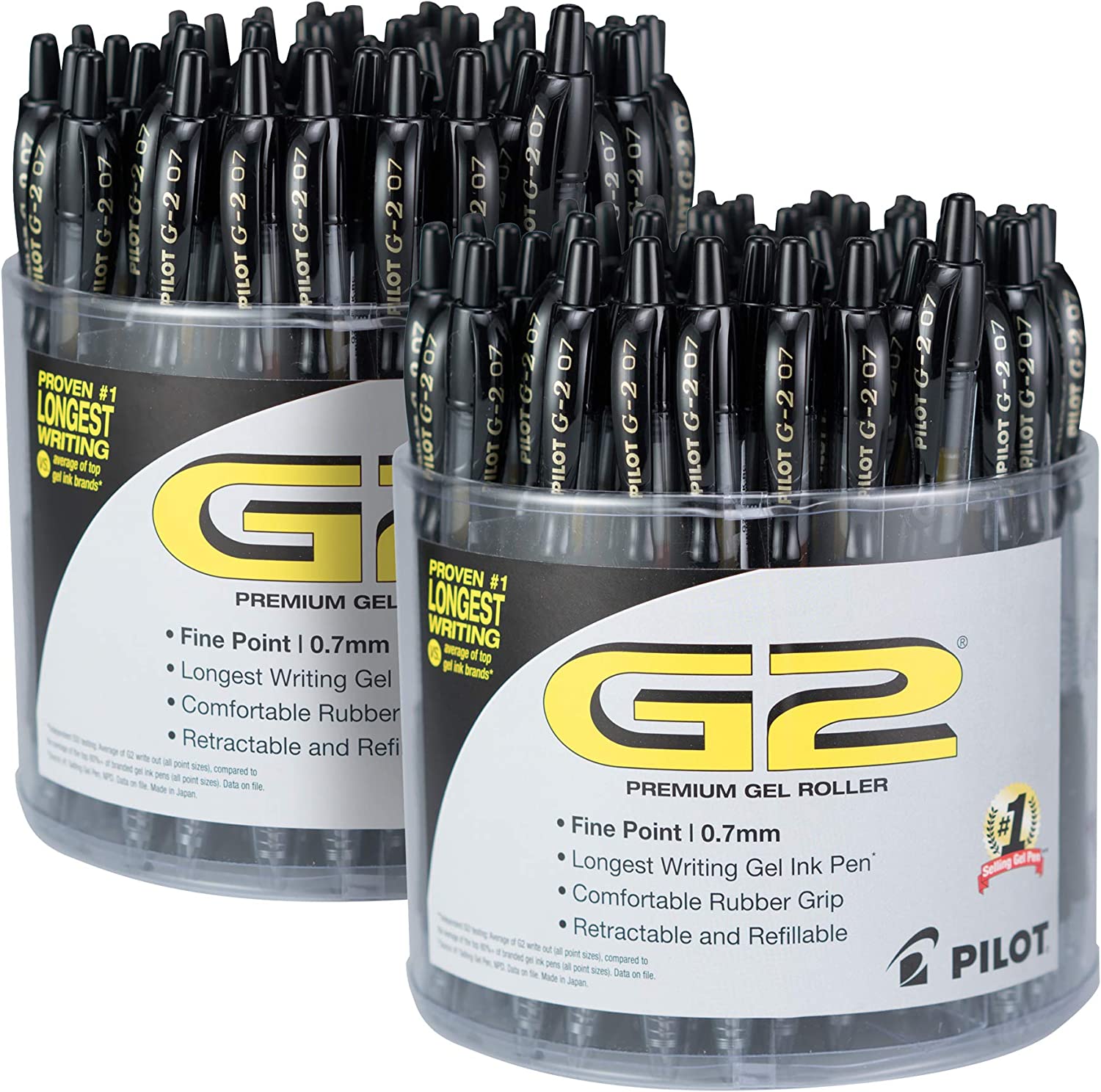 PILOT G2 Premium Refillable and Retractable Rolling Ball Gel Pens, Fine  Point, Black Ink, Pack of 2 Tubs (144 Total) (56020) –