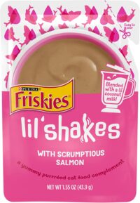 Purina Friskies Pureed Cat Food Topper Lil’ Shakes with Scrumptious Salmon - (16) 1.55 oz. Pouches