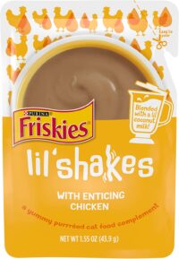 Purina Friskies Pureed Topper Lil' Shakes With Enticing Chicken Cat Food, 1.55-oz bag, Case of 16