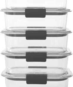 Rubbermaid 10-Piece Brilliance Food Storage Containers with Lids for Lunch, Meal Prep, and Leftovers, Dishwasher Safe, 3.2-Cup, Clear/Grey
