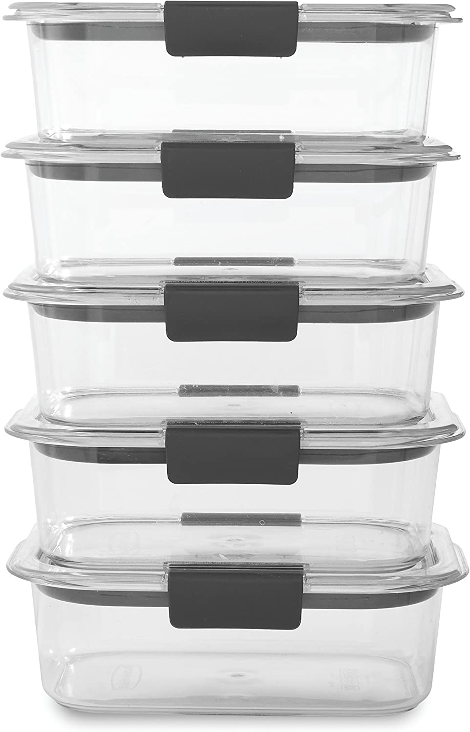 Rubbermaid 10-Piece Brilliance Food Storage Containers with Lids for Lunch,  Meal Prep, and Leftovers, Dishwasher Safe, 3.2-Cup, Clear/Grey –