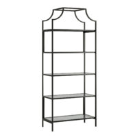 SAUDER 425784 Harvey Park 70.866 in.H Black Metal 5-Shelf Bookcase with Glass Shelves