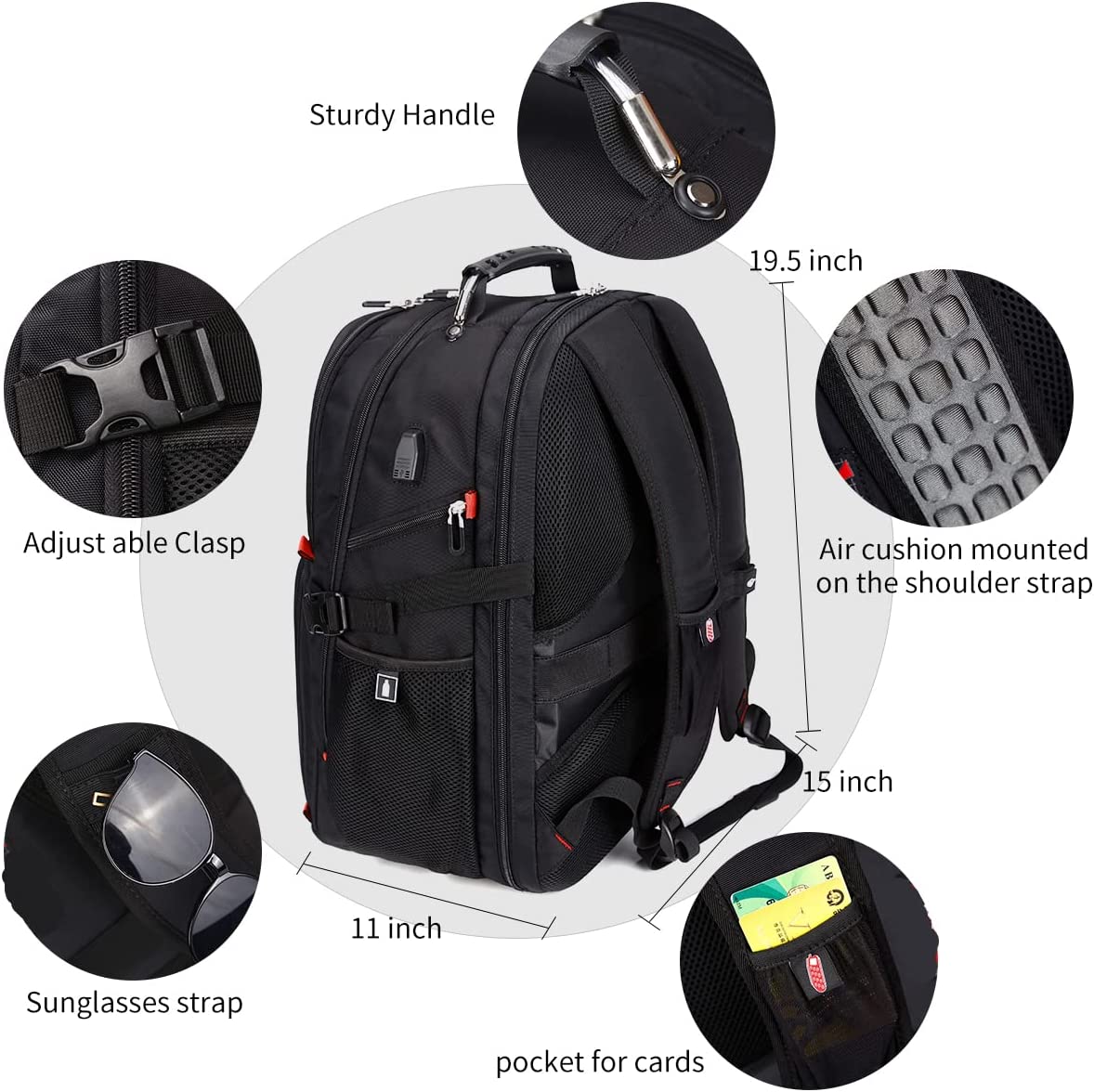 SHRRADOO Extra Large 52L Travel Laptop Backpack with USB Charging Port ...