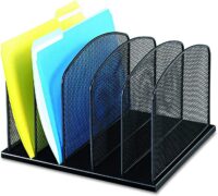 Safco Products Onyx Mesh 5 Sort Vertical Desktop Organizer 3256BL, Black Powder Coat Finish, Durable Steel Mesh Construction