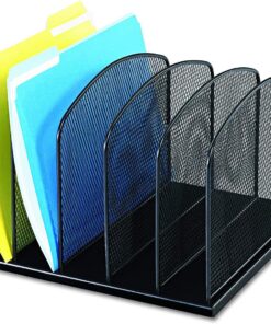 Safco Products Onyx Mesh 5 Sort Vertical Desktop Organizer 3256BL, Black Powder Coat Finish, Durable Steel Mesh Construction
