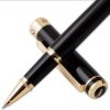 Scriveiner Black Lacquer Rollerball Pen - Stunning Luxury Pen with 24K Gold Finish, Schmidt Ink Refill, Best Roller Ball Pen Gift Set for Men & Women, Professional, Executive Office, Nice Pens
