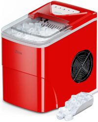 Silonn Ice Makers Countertop, 9 Cubes Ready in 6 Mins, 26lbs in 24Hrs, Self-Cleaning Ice Machine with Ice Scoop and Basket, 2 Sizes of Bullet Ice for Home Kitchen Office Bar Party (Red)